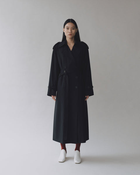 Mijeong Park Wool Blend Long Trench | Navy