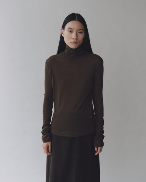 Mijeong Park Thin Ribbed Rollneck Top | Brown