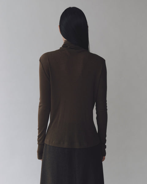 Mijeong Park Thin Ribbed Rollneck Top | Brown