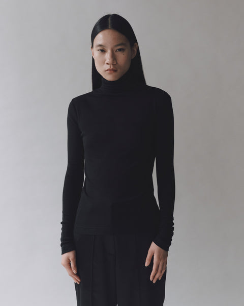 Mijeong Park Thin Ribbed Rollneck Top | Black