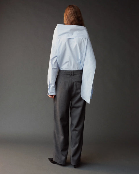 Mijeong Park Tie Neck Blouse Light Blue - Close-Up of Collar Tie Detail and Cotton Fabric Texture