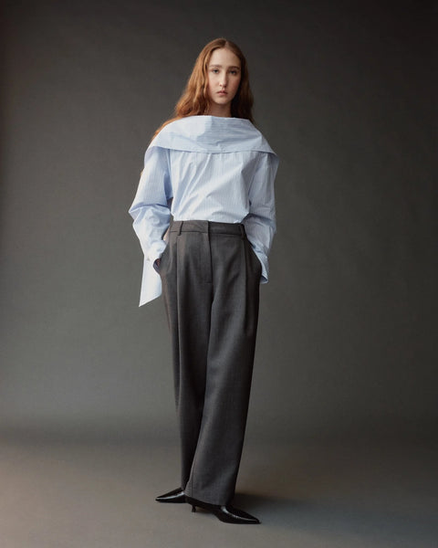 Mijeong Park Tie Neck Blouse Light Blue - Styled Shot Worn Tied for a More Polished Look