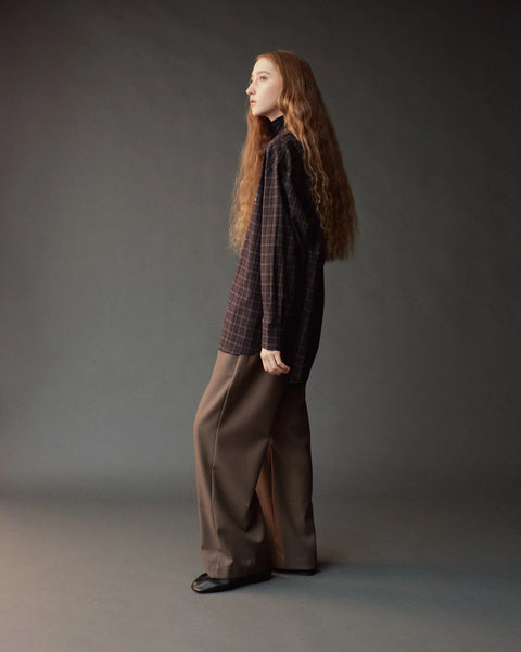 Mijeong Park Plaid Shirt in Black Plaid - Back View of Women's Oversized Cotton Button-Up