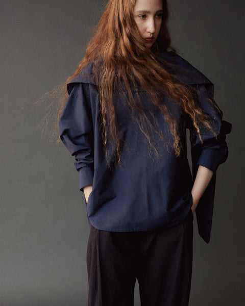 Mijeong Park Silk Blend Tie Neck Blouse | Navy