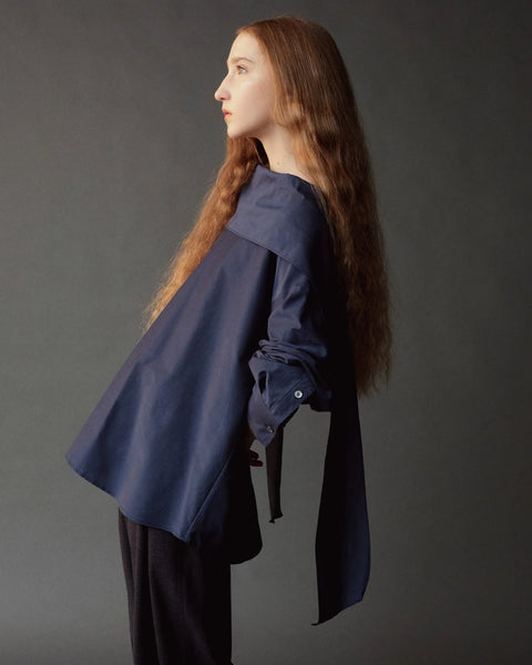 Mijeong Park Silk Blend Tie Neck Blouse | Navy