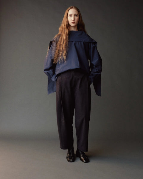 Mijeong Park Silk Blend Tie Neck Blouse | Navy