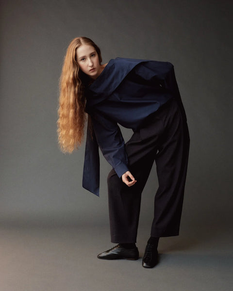 Mijeong Park Silk Blend Tie Neck Blouse | Navy