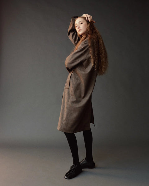 Mijeong Park Wool Blend Trench - Side View Highlighting Oversized Silhouette Cut Below the Knee