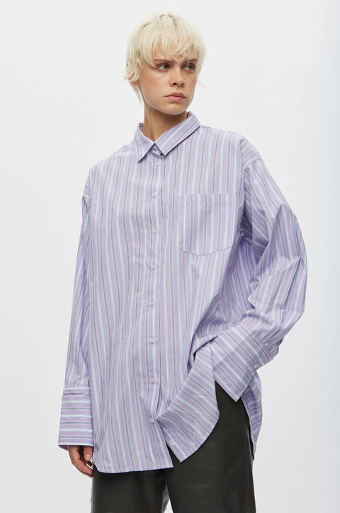 Oval Square Forever Oversized Shirt | Orchid Pinstripe