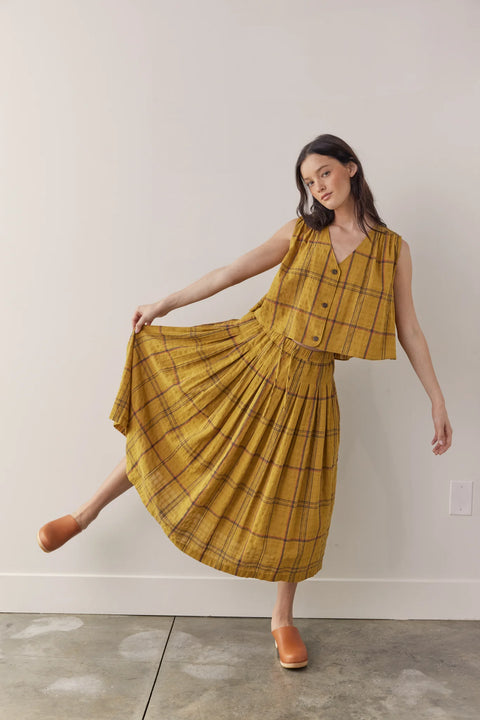 Amente Drawstring Cotton Plaid Skirt