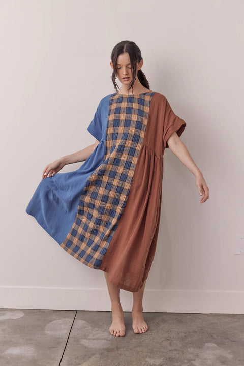 Amente Contrast Midi Dress | Blue/Brown