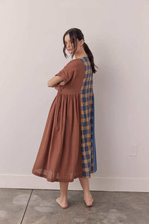 Amente Contrast Midi Dress | Blue/Brown