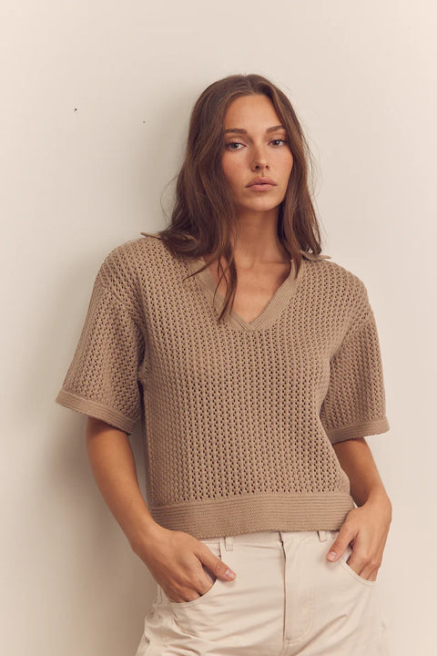 Amente Collared Textured Sweater Top | Mocha