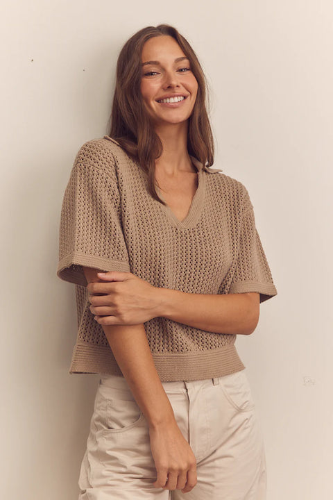 Amente Collared Textured Sweater Top | Mocha