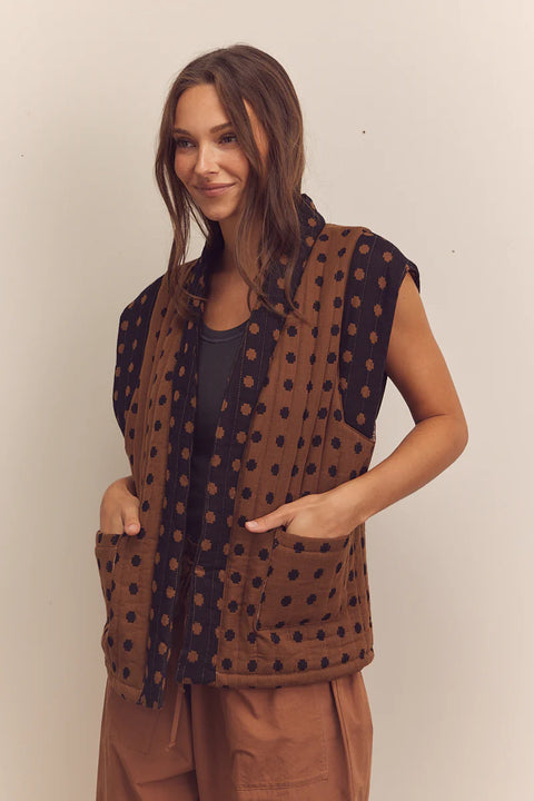 Amente Quilted Tie Waist Vest | Mocha