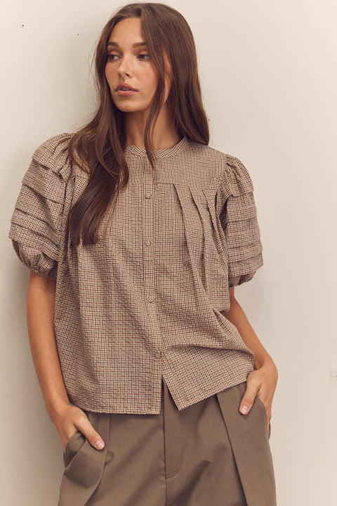 Amente Puff Pintuck Sleeve Blouse | Brown Mauve