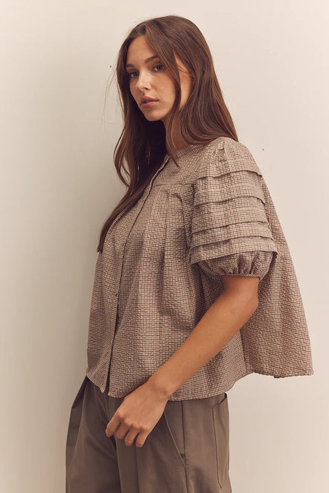 Amente Puff Pintuck Sleeve Blouse | Brown Mauve