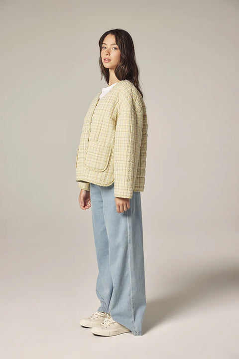 Amente Eyelet Reversible Quilted Jacket | Cream + Yellow