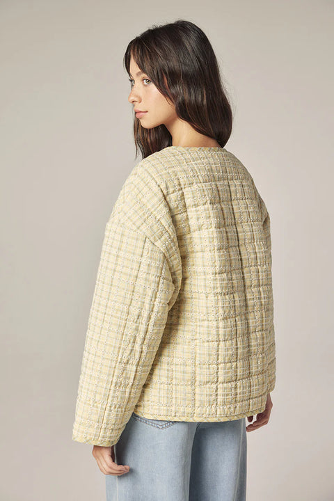 Amente Eyelet Reversible Quilted Jacket | Cream + Yellow