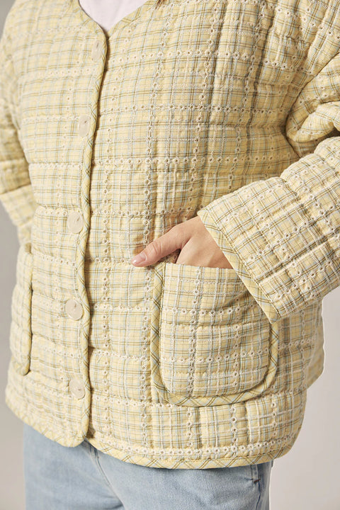 Amente Eyelet Reversible Quilted Jacket | Cream + Yellow