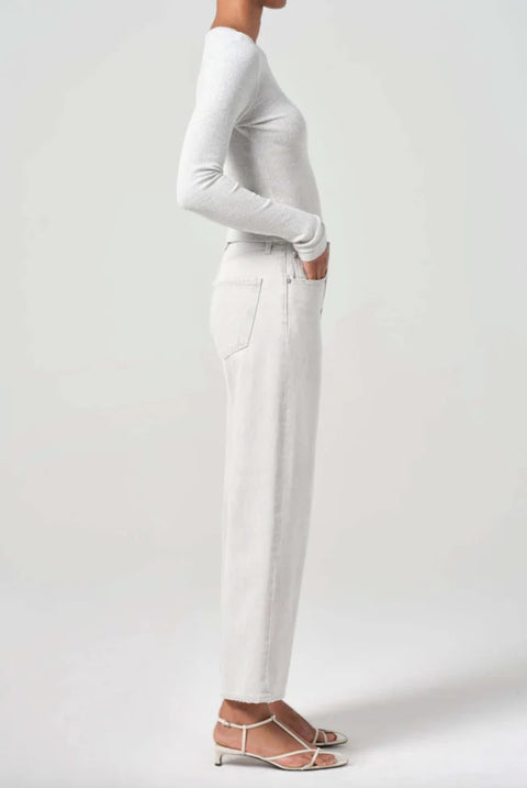 AGOLDE Ren Jean Colina in Pale Grey, relaxed fit, wide leg, non stretchy cotton denim 