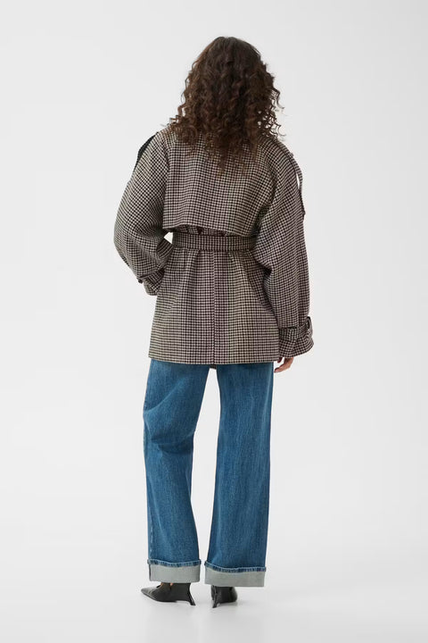 Gestuz Avic Short Coat | Brown and Green Houndstooth