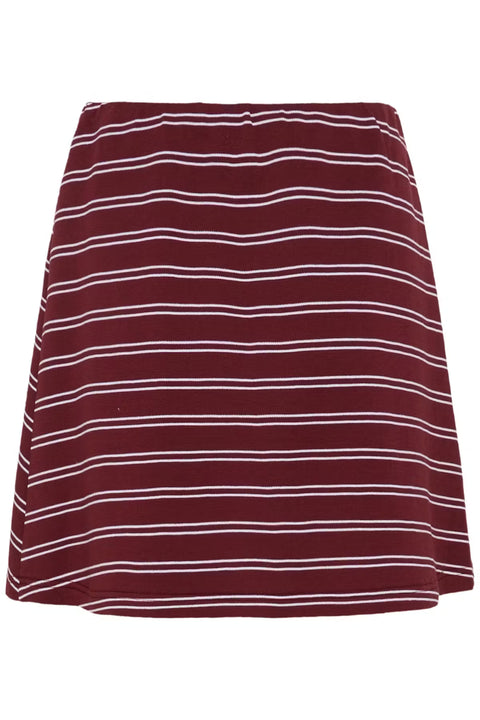 Gestuz Pilova Skirt in Cabernet Stripe - straight-cut a-line knit skirt with single pleat detail and elasticated waist