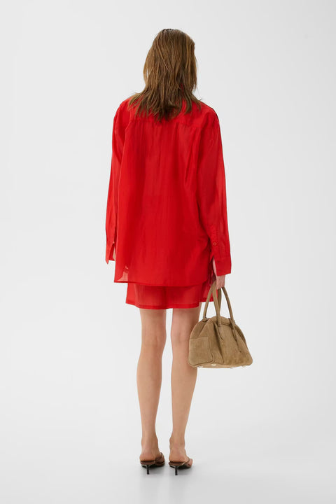 Gestuz Siora Tomato Sheer Shirt - Back View of Women's Straight-Cut Long Sleeve Button Shirt