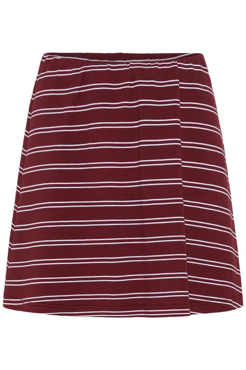 Gestuz Pilova Skirt in Cabernet Stripe - straight-cut a-line knit skirt with single pleat detail and elasticated waist
