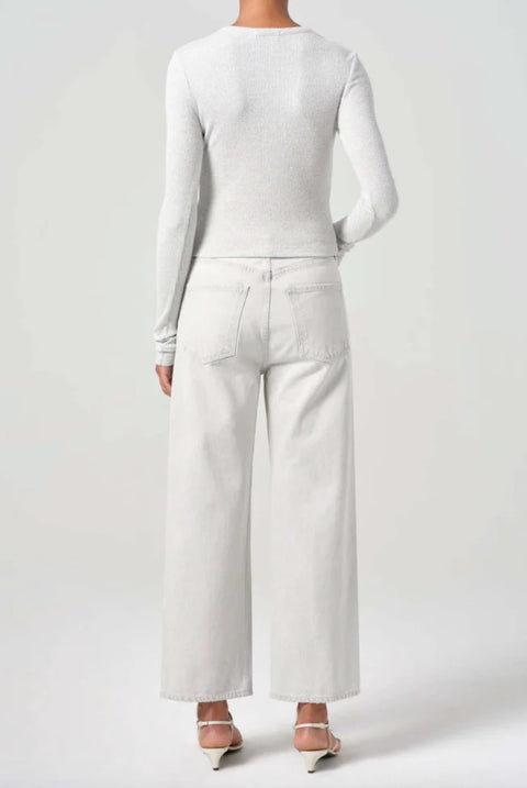 AGOLDE Ren Jean Colina in Pale Grey, relaxed fit, wide leg, non stretchy cotton denim 