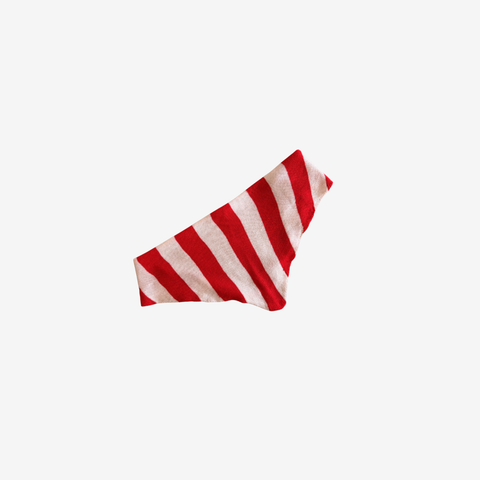 Givéh Red Stripe Lily Mini Scarf – artisan made striped merino cashmere scarf, red stripe, flat lay
