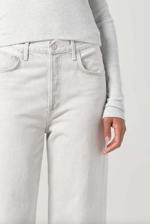 AGOLDE Ren Jean Colina in Pale Grey, relaxed fit, wide leg, non stretchy cotton denim 