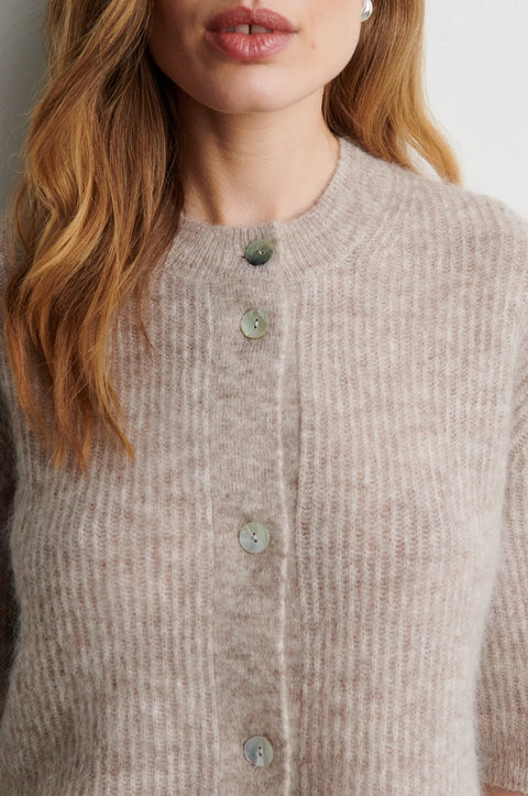 Second Female Andrea Knit Rib Cardigan | Light Beige Melange