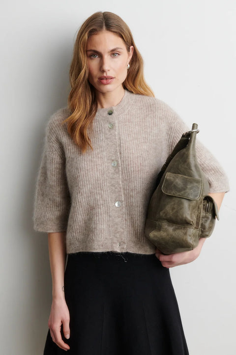 Second Female Andrea Knit Rib Cardigan | Light Beige Melange