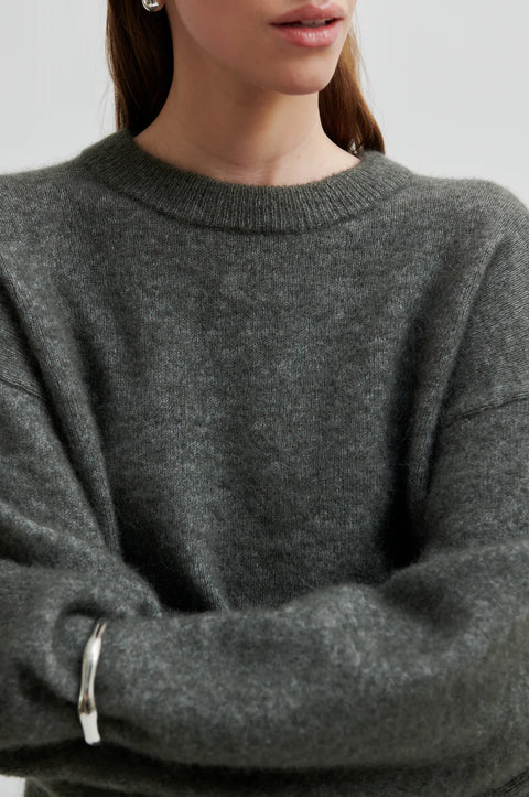 Second Female Brook Knit Drop Shoulder O-Neck | Beluga Grey