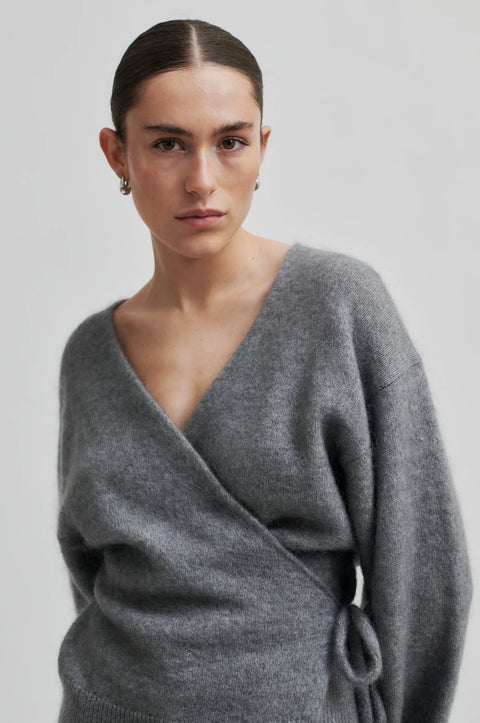 Second Female Brook Knit Wrap Cardigan | Charcoal Grey