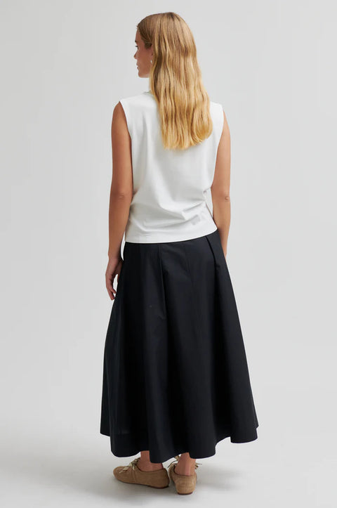 Second Female White Missouri Sleeveless Top - Close-Up of Gathered Front on Soft Lyocell Blend Fabric