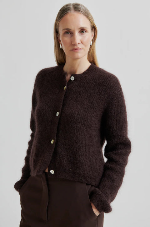Second Female Andrea Knit Rib Cardigan | Chocolate Plum