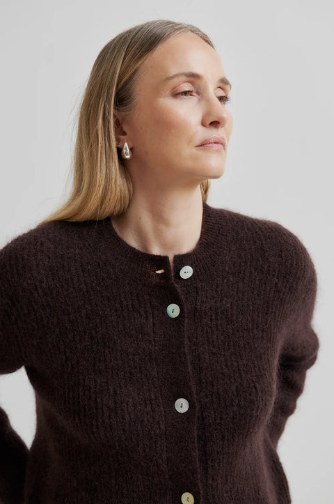 Second Female Andrea Knit Rib Cardigan | Chocolate Plum