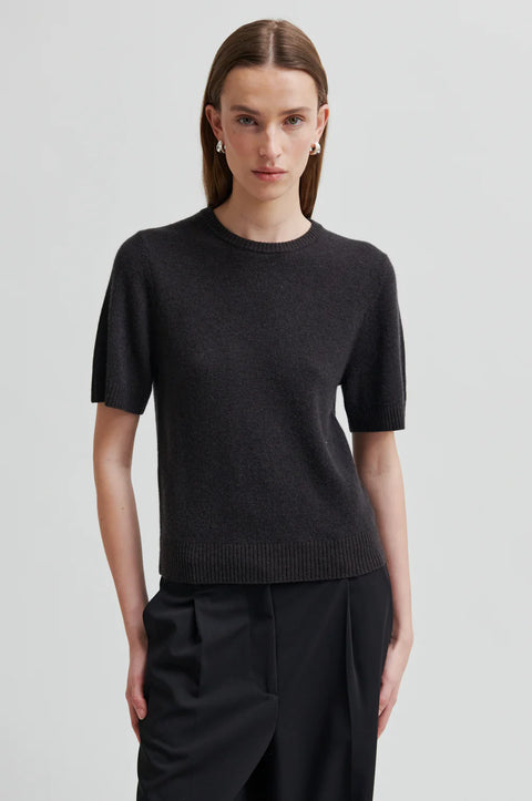 Second Female Leara Knit O-Neck | Black Sand