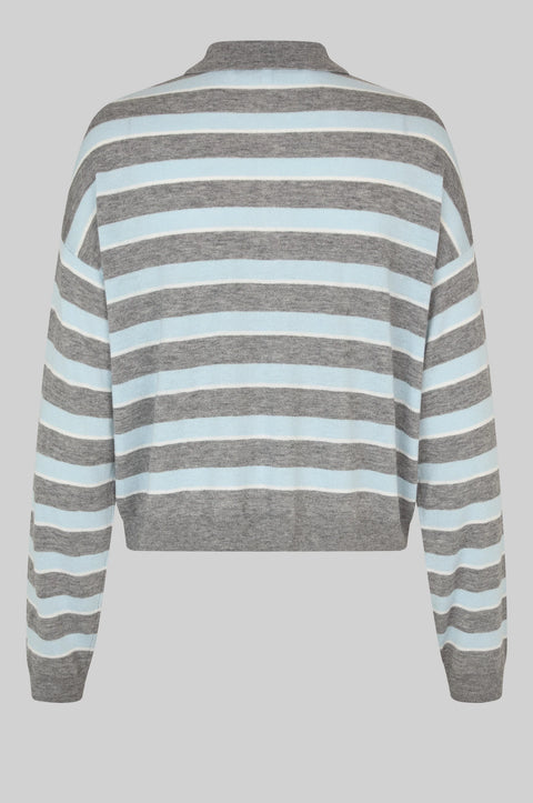 Second Female Miley Knit Rugby Collar | Light Blue & Grey Stripe