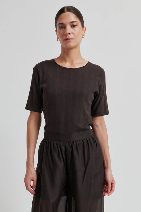 Second Female Second Female Rosia Pointelle Tee in Chocolate Torte: featuring cotton, relaxed