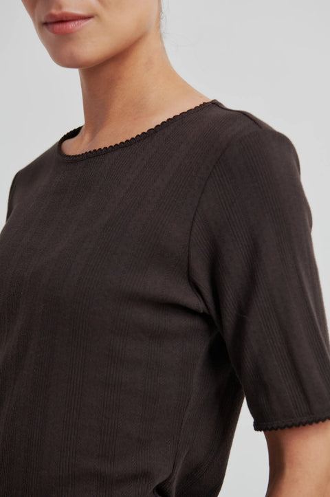 Second Female Second Female Rosia Pointelle Tee in Chocolate Torte: featuring cotton, relaxed