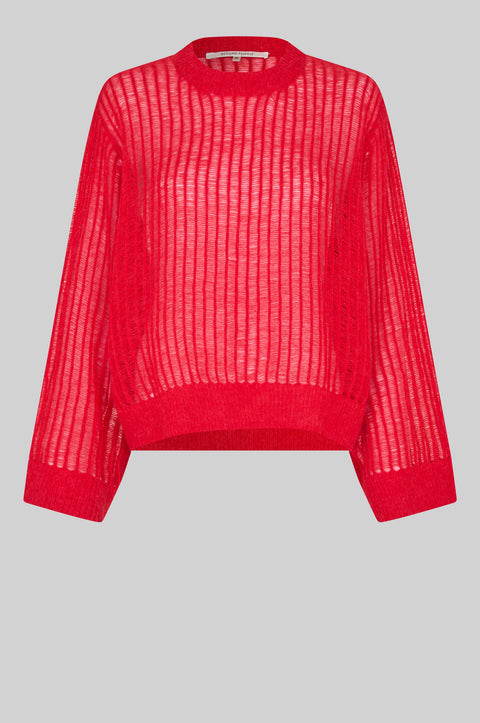 Second Female Second Female Georgina Knit O Neck in Poinciana Red: featuring knit, oversized, ribbed, crewneck