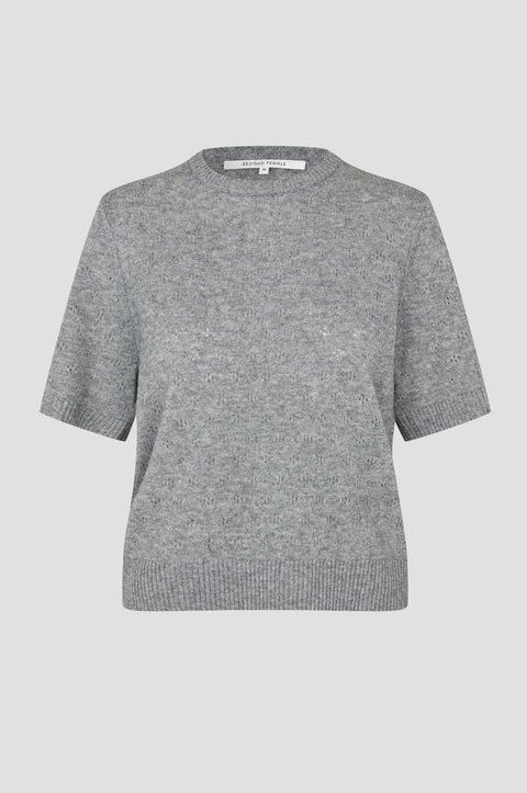 Second Female Amala Knit O Neck | Mid Grey Melange