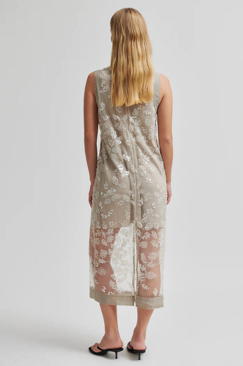 Second Female Salema Dress Plaza Taupe - Styled Evening Look Showing Glam Sequin Embellishments