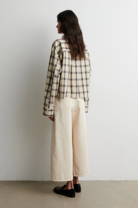 Second Female Liria Rutabaga Cotton Shirt - Back View of Women's Classic Check Plaid Button-Up Shirt