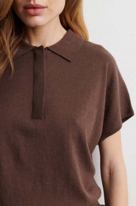 Second Female Claro Carafe Knit Polo - Front View Showing Classic Polo Collar and Concealed Button Detail