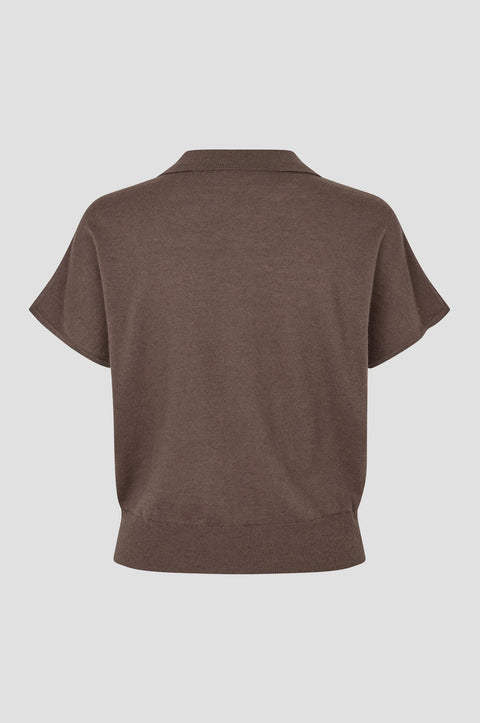 Second Female Claro Knit Polo in Carafe - Styled Autumn Shot of Women's Elevated Wool Polo Knit Top
