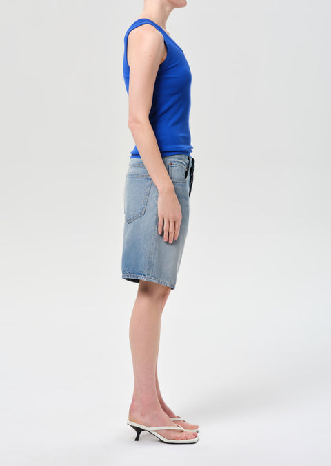 AGOLDE Indra Flyweight Denim Short - Back View of Women's Baggy Vintage Indigo Wash Summer Shorts
